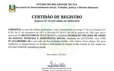 Fundação São João recebe Certidão de Registro do Governo do Estado